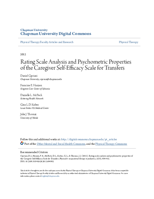 (PDF) Rating Scale Analysis and Psychometric Properties of the ...
