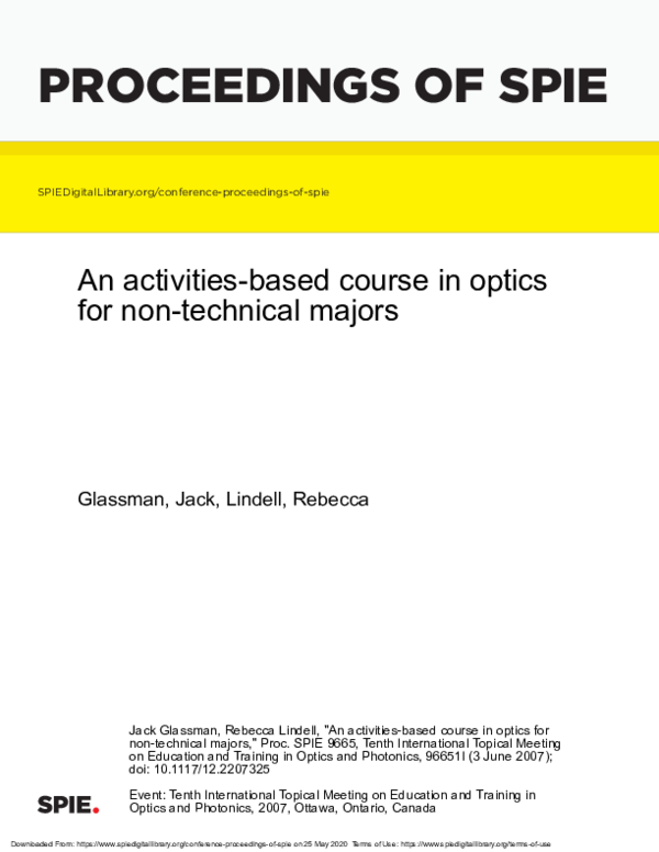 (PDF) An activities-based course in optics for non-technical majors