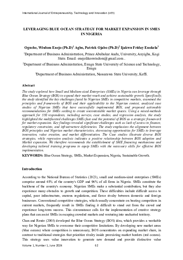 (PDF) LEVERAGING BLUE OCEAN STRATEGY FOR MARKET EXPANSION IN SMES IN ...