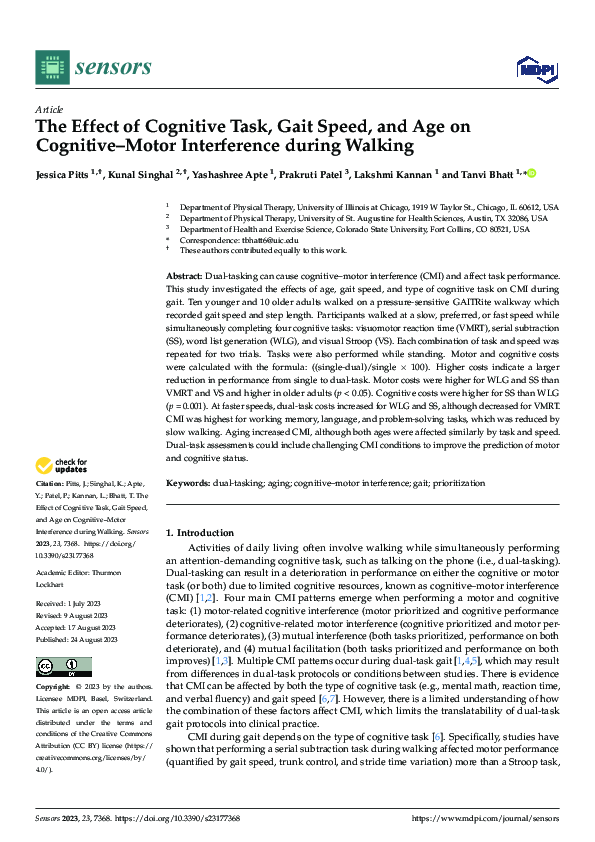 (PDF) The Effect of Cognitive Task, Gait Speed, and Age on Cognitive ...