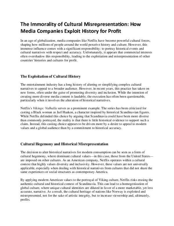 (PDF) The Immorality of Cultural Misrepresentation: How Media Companies ...