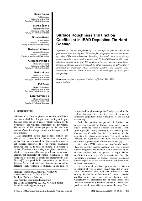 (PDF) Surface roughness and friction coefficient in IBAD deposited tin ...