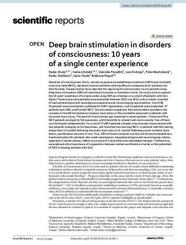 (PDF) Deep brain stimulation in disorders of consciousness: 10 years of ...