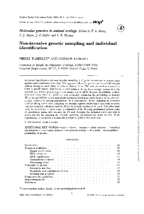 (PDF) Non-invasive genetic sampling and individual identification