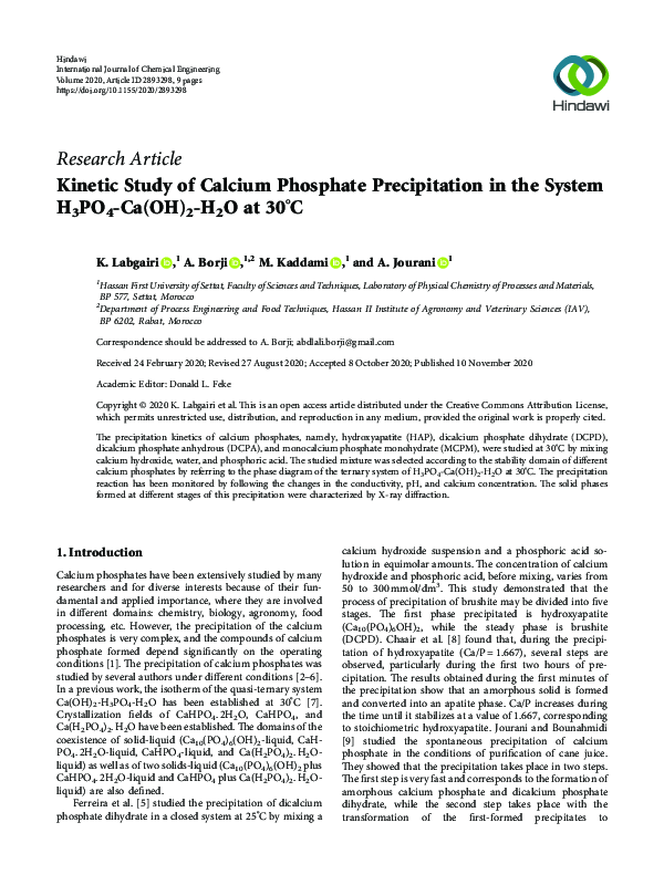 (PDF) Kinetic Study of Calcium Phosphate Precipitation in the System ...