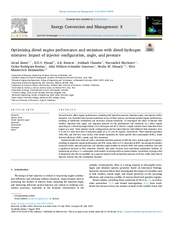 (PDF) Optimizing diesel engine performance and emissions with diesel ...
