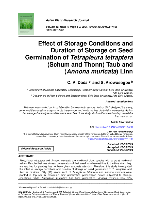(PDF) Effect of Storage Conditions and Duration of Storage on Seed ...