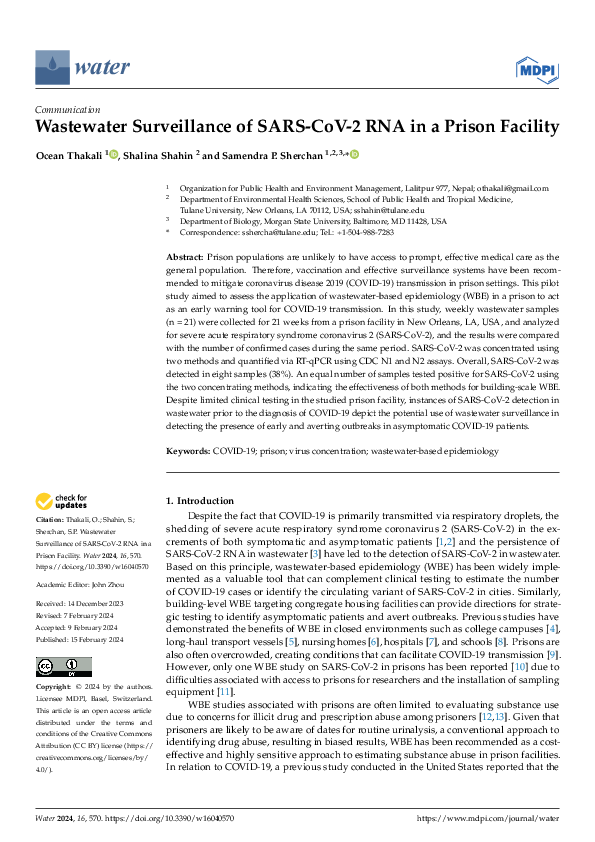 (PDF) Wastewater Surveillance of SARS-CoV-2 RNA in a Prison Facility