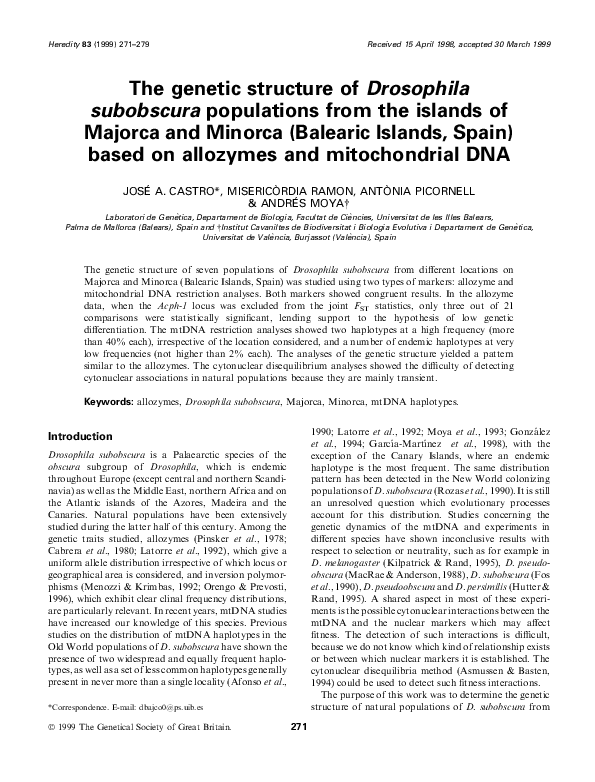 (PDF) The genetic structure of Drosophila subobscura populations from ...
