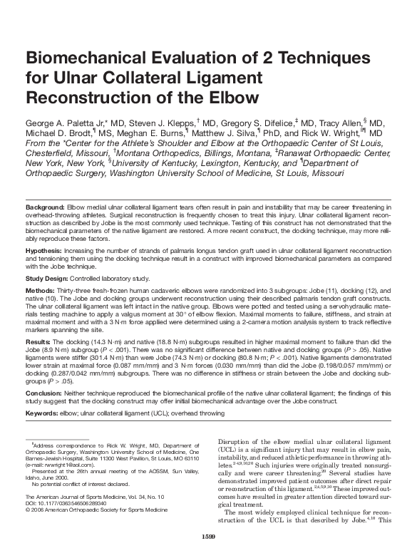 (PDF) Biomechanical Evaluation of 2 Techniques for Ulnar Collateral ...