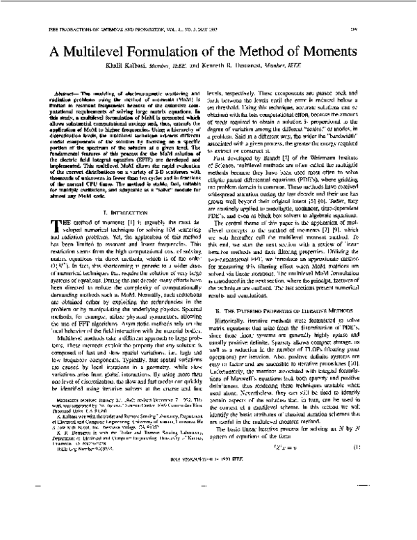 (PDF) A multilevel formulation of the method of moments (EM scattering)