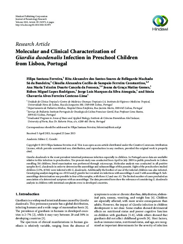 (PDF) Molecular and Clinical Characterization of Giardia duodenalis ...