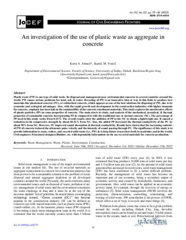 (PDF) An investigation of the use of plastic waste as aggregate in concrete