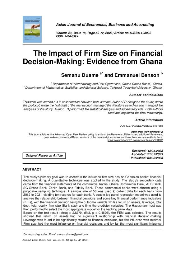 (PDF) The Impact of Firm Size on Financial Decision-Making: Evidence ...
