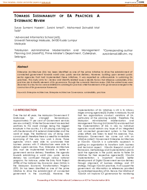 (PDF) Towards sustainability of EA practices: A systematic review
