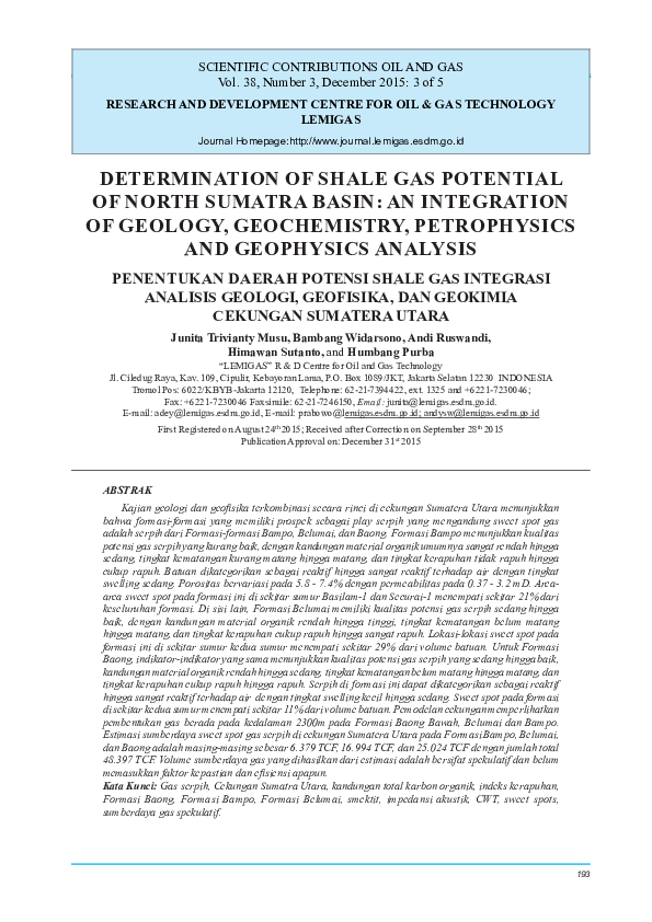 (PDF) Determination of Shale Gas Potential of North Sumatra Basin: An ...