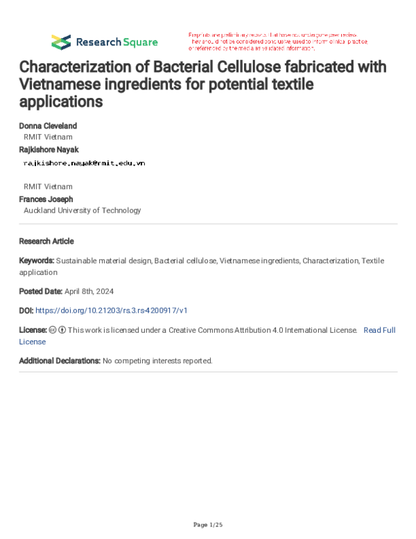 (PDF) Characterization of Bacterial Cellulose fabricated with ...