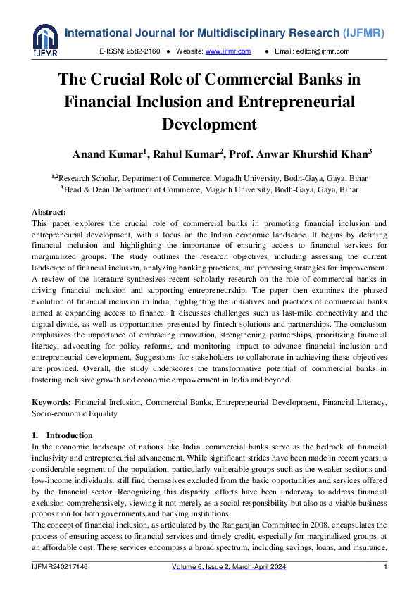(PDF) The Crucial Role of Commercial Banks in Financial Inclusion and ...