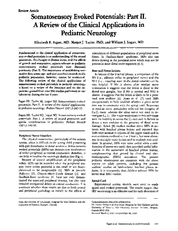 (PDF) Somatosensory evoked potentials: Part II. A review of the ...