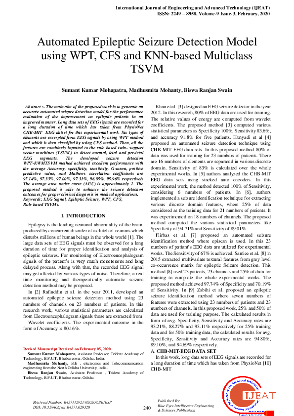 (PDF) Automated Epileptic Seizure Detection Model using WPT, CFS and ...