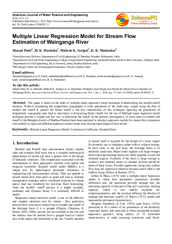 (PDF) Multiple Linear Regression Model for Stream Flow Estimation of ...