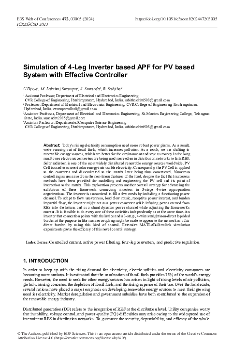 (PDF) Simulation of 4-Leg Inverter based APF for PV based System with ...