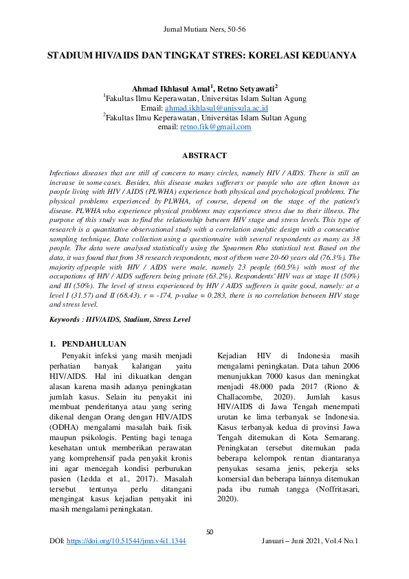 (PDF) Stadium Hiv/Aids Dan Tingkat Stres: Korelasi Keduanya
