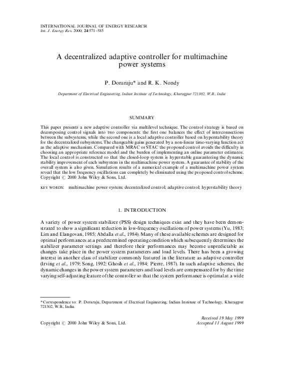(PDF) A decentralized adaptive controller for multimachine power systems