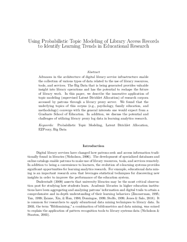 (PDF) Using Probabilistic Topic Modeling of Library Access Records to ...