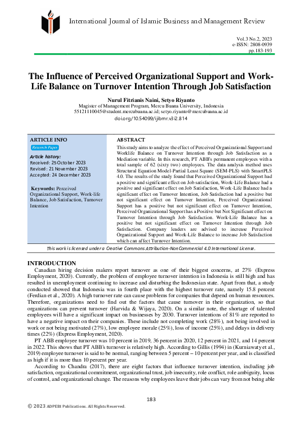 (PDF) The Influence of Perceived Organizational Support and Work-Life ...