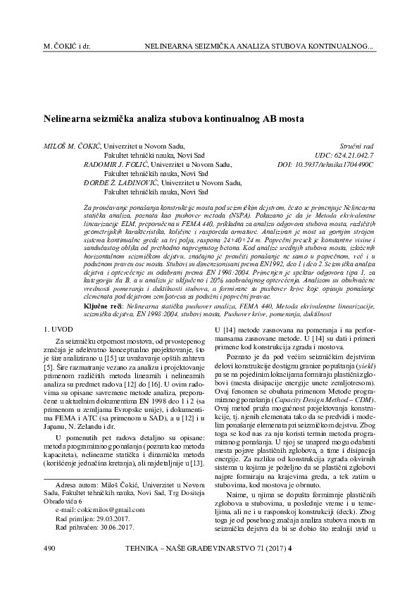 (PDF) Nonlinear seismic analysis of continuous RC bridge