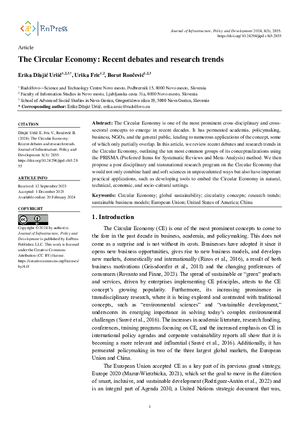 (PDF) The Circular Economy: Recent debates and research trends