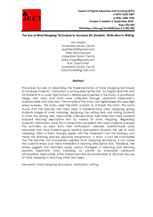 (PDF) The Use of Mind Mapping Technique to Increase EFL Students ...