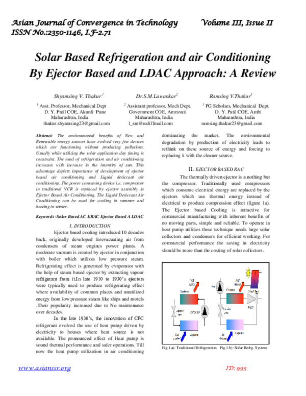 (PDF) Solar Based Refrigeration and air Conditioning By Ejector Based ...