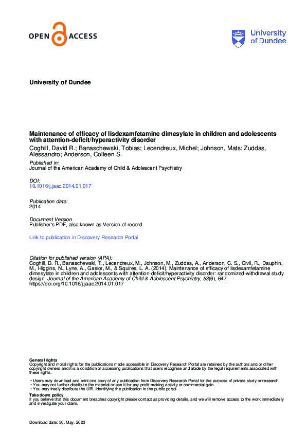 (PDF) Maintenance of Efficacy of Lisdexamfetamine Dimesylate in ...