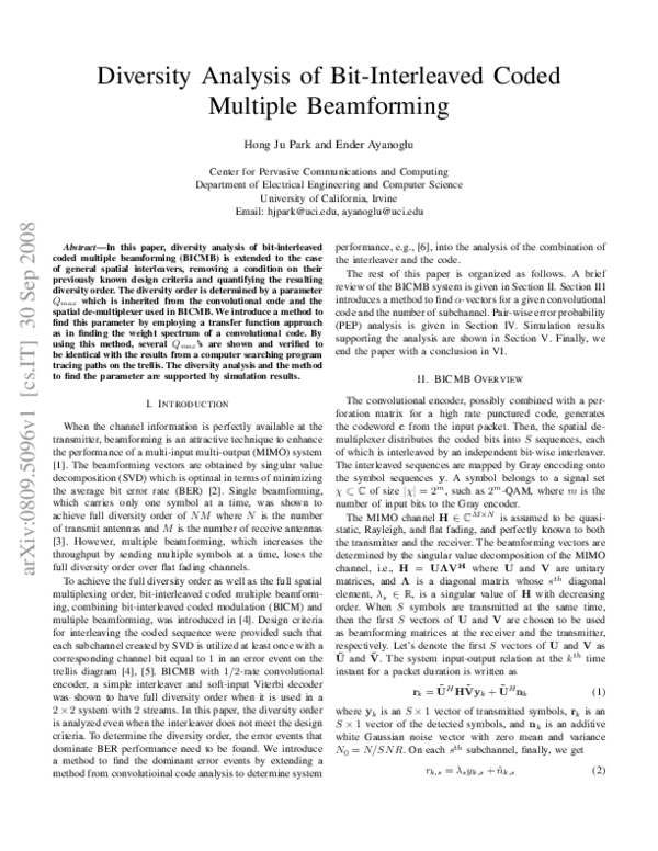 (PDF) Diversity Analysis of Bit-Interleaved Coded Multiple Beamforming