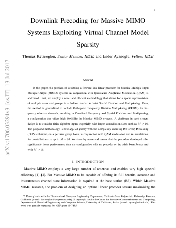 (PDF) Downlink Precoding for Massive MIMO Systems Exploiting Virtual ...