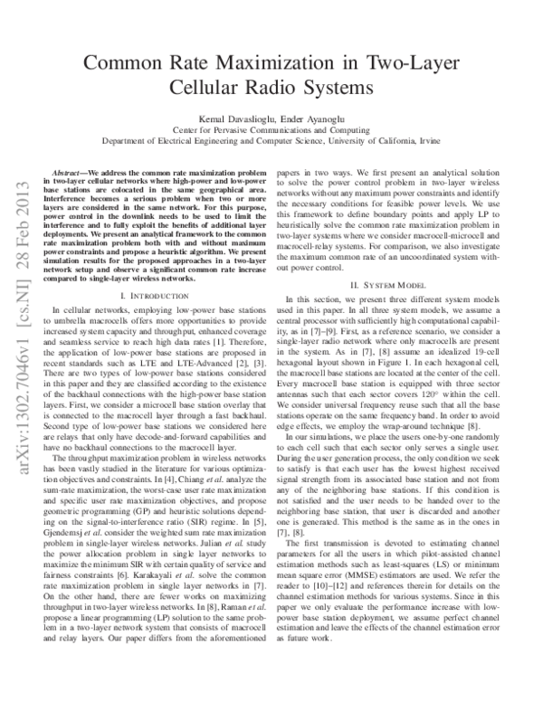 (PDF) Common rate maximization in two-layer cellular radio systems