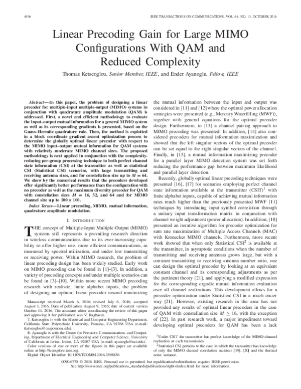 (PDF) Linear Precoding Gain for Large MIMO Configurations with QAM and ...
