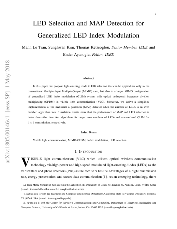 (PDF) LED Selection and MAP Detection for Generalized LED Index Modulation