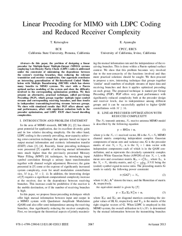 (PDF) Linear precoding for MIMO with LDPC coding and reduced receiver ...