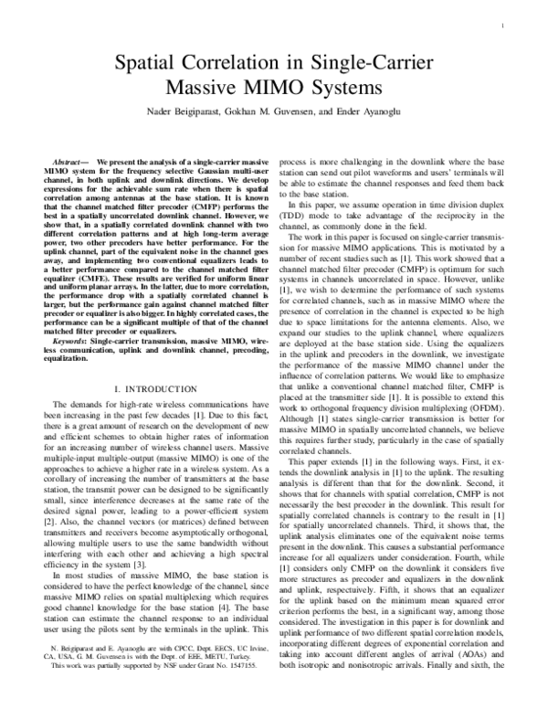 (PDF) Spatial Correlation in Single-Carrier Massive MIMO Systems