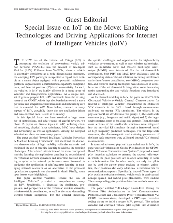 (PDF) Guest Editorial Special Issue on IoT on the Move: Enabling ...