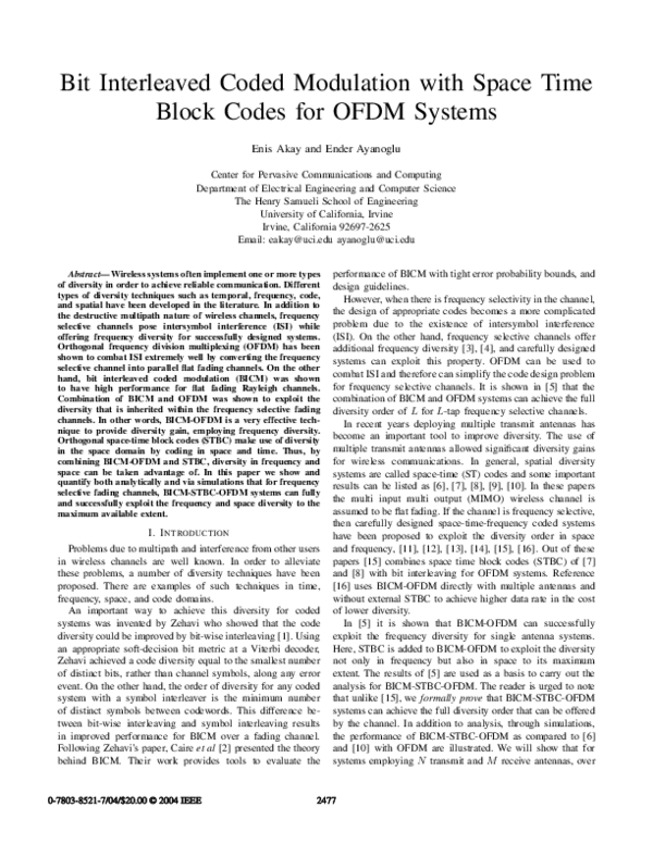 (PDF) Bit interleaved coded modulation with space time block codes for ...