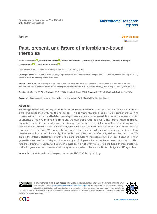 (PDF) Past, present, and future of microbiome-based therapies