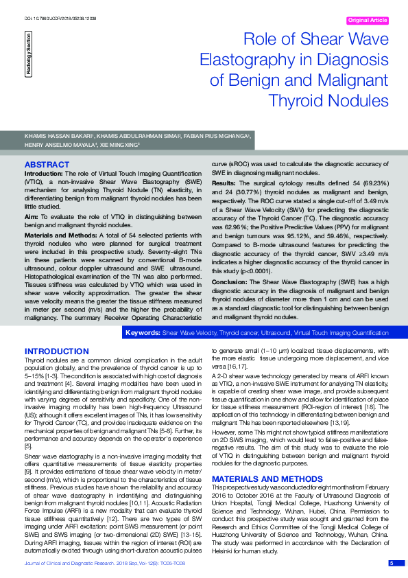(PDF) Role of Shear Wave Elastography in Diagnosis of Benign and ...