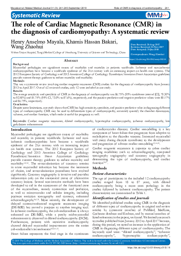 (PDF) The role of Cardiac Magnetic Resonance (CMR) in the diagnosis of ...
