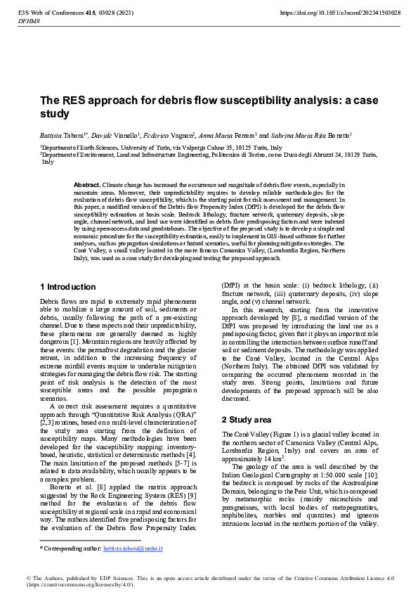 (PDF) The RES approach for debris flow susceptibility analysis: A case ...