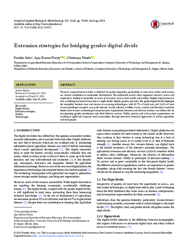 (PDF) Extension strategies for bridging gender digital divide