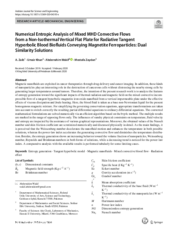 Numerical Entropic Analysis of Mixed MHD Convective Flows from a Non ...